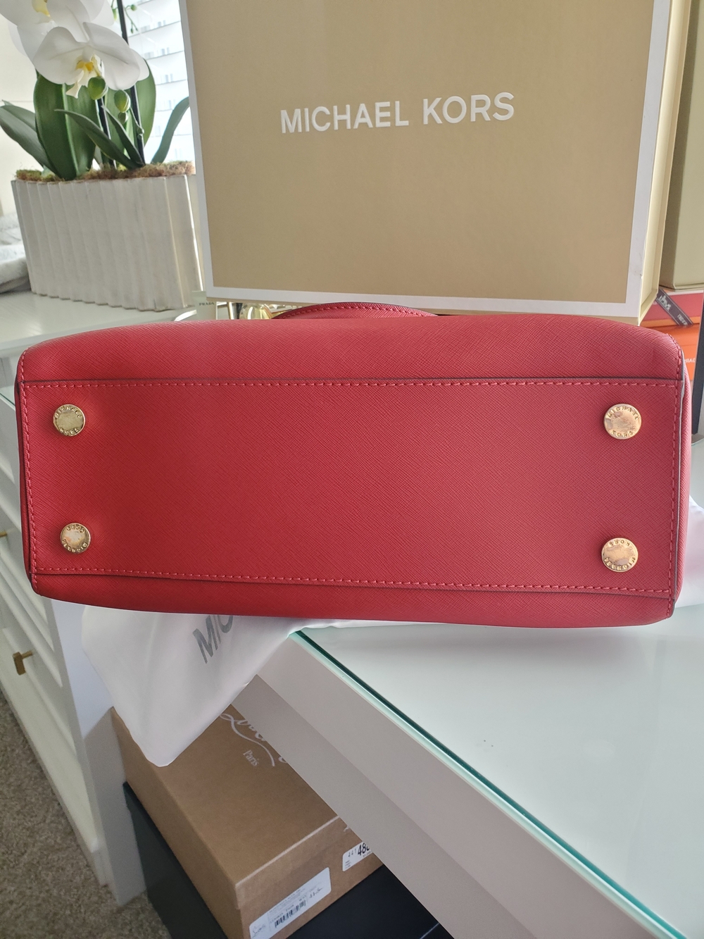 Michael Kors Red Saffiano Leather Tote Bag - Picture 7 of 14